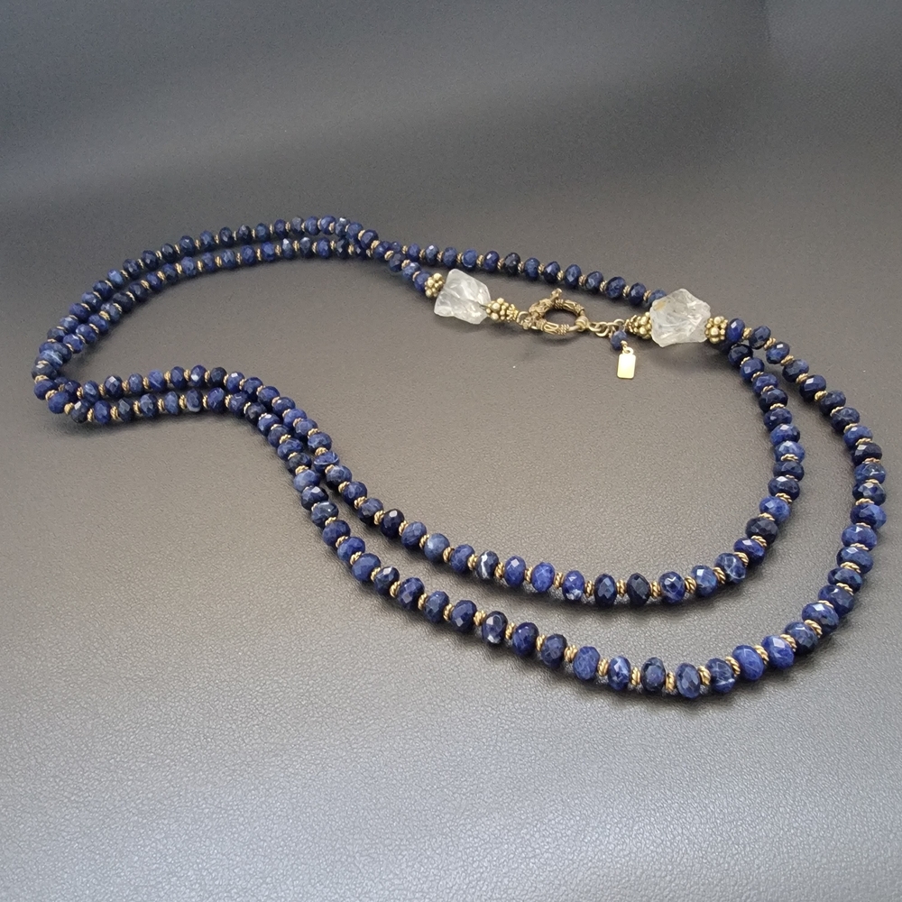 Sodalite & Raw Quartz Beaded Opera Necklace